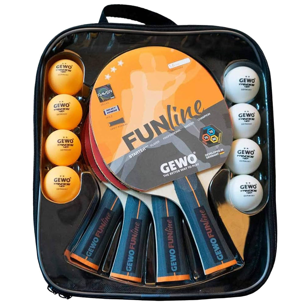 Gewo - set Funline tafeltennisbatje 4 stuks + ballen + draagtas